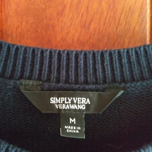 Simply Vera, Vera Wang - Navy Layered Lace Up Ribbed Sweater - Picture 4 of 7